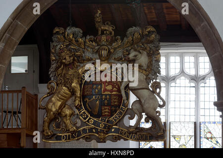 A large Royal coat of arms in St Peter and St Paul`s Church, Wisbech, Cambridgeshire, England, UK Stock Photo